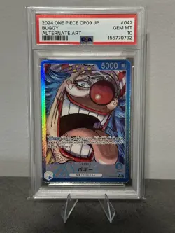 One Piece CCG Buggy OP09-042 Leader Alt Art Foil PSA 10 Japanese 2024 - Image 1