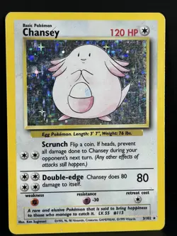 Pokemon TCG Chansey Base Set Holo Unlimited Rare Card 3/102 Vintage Hp - Image 1