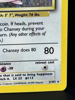 Pokemon TCG Chansey Base Set Holo Unlimited Rare Card 3/102 Vintage Hp - Image 4