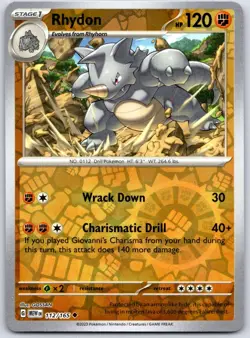 Rhydon 112/165 Uncommon 151 Pokemon Reverse Holo Near Mint - Image 1