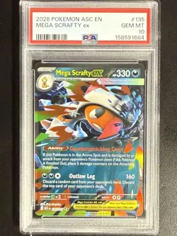 PSA 10 Pokemon Mega Scrafty ex (Double Rare) #135 Ascended Heroes *POP 10* - Image 1