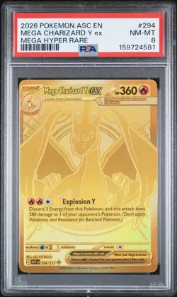 2026 POKEMON ASC EN-ASCENDED HEROES MEGA HYPER RARE MEGA CHARIZARD Y EX PSA 8 - Image 1