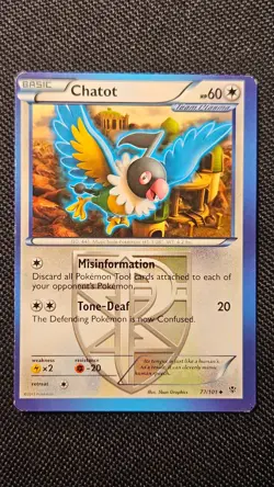 Pokemon TCG Chatot Black & White Plasma Blast 77/101 *ERROR* ALIGNMENT DOT- MP - Image 2