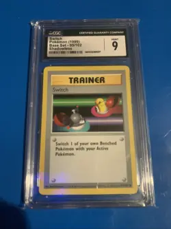 Pokemon Base Set Trainer Card Switch Shadowless CGC 9 Mint - Image 1