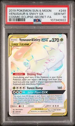 PSA 10 VENUSAUR & SNIVY GX 249 COSMIC ECLIPSE SECRET RARE RAINBOW POKEMON - Image 1