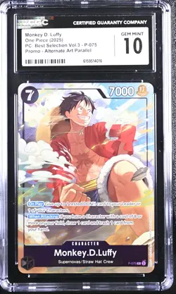2025 One Piece PC Best Selection Vol.3 Promo Alt Monkey D. Luffy P-075 CGC 10 - Image 1