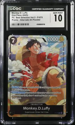 2025 One Piece PC Best Selection Vol.3 Promo Alt Monkey D. Luffy P-075 CGC 10 - Image 1