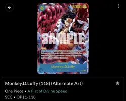 Monkey D. Luffy OP11-118 SEC Parallel :A Fist of Divine Speed ONE PIECE English - Image 1