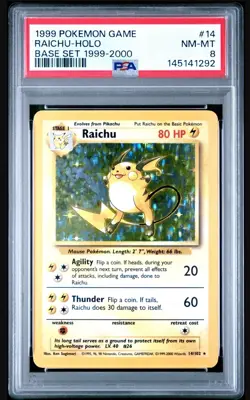 PSA 8 Raichu 14/102 Holo Rare 1999-2000 4th Print UK Base Set Rare Pokemon - Image 1