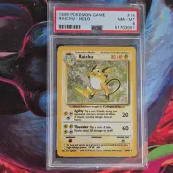 Pokemon 1999 Base Set Raichu 14/102 Holo Rare English PSA 8 - Image 1