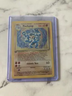 Pokemon TCG Machamp Holo 1st Edition Card Base Set 8/102 MP - Image 1