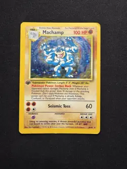 Pokemon TCG Machamp Holo Card Base Set 1st Edition 8/102 MP - Image 1