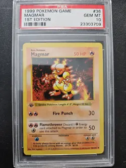 Pokemon PSA 10 1st Edition Shadowless Base Set Magmar (36/102) GEM MINT - Image 1