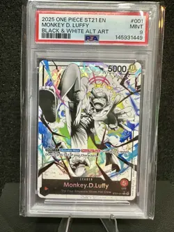 2025 One Piece Starter Deck ST21-001 Monkey D. Luffy Blk/Wht Alt Art PSA 9 - Image 1