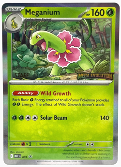Pokemon Meganium 001 Mega Evolution Prerelease Staff Promo Card Holo - Image 1