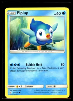 2019 Sun & Moon - Cosmic Eclipse Piplup Non Holo #54 Pokemon Card - Image 1