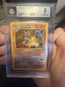 Pokemon TCG Charizard Holo Card Base Set, 4/102 Beckett 9 - Image 1