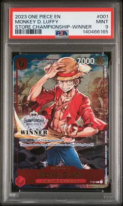 2023 ONE PIECE PROMOS STORE CHAMPIONSHIP-WINNER #001 MONKEY D. LUFFY PSA 9 - Image 1