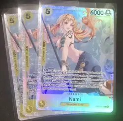 Bandai One Piece Card Game Nami EB03-053 Blue Parallel Alt Art Foil Lot x3 EN - Image 1