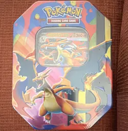 Pokemon TCG Mega Charizard Tin Sealed Metal Box w/ English Promo Card Age 6+ - Image 1