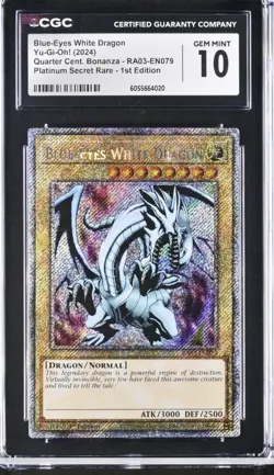 YU-GI-OH! QUARTER CENT PLATINUM SR 1ST EDITION BLUE-EYES WHITE DRAGON CGC G/M 10 - Image 1