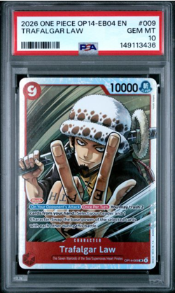 2026 ONE PIECE OP14-EB04-THE AZURE SEA'S SEVEN #009 TRAFALGAR LAW PSA 10 - Image 1