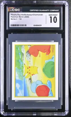 CGC 10 Pikachu/Squirtle/Bulbasaur/Charmande Pokemon Merlin (2000) Series 2 - 130 - Image 1