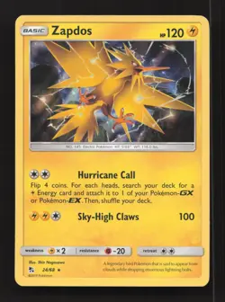 Zapdos 24/68 Holo Rare Hidden Fates Reverse Holo Near Mint - Image 1