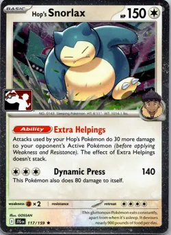 Hop's Snorlax Holo Rare Prize Pack Series Cards 117/159 NM - Image 1