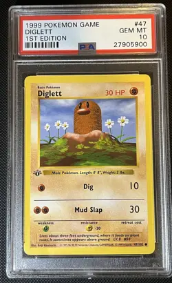 1999 Pokemon Base Set 1st Edition Diglett #47 PSA 10 Gem Mint English! - Image 1