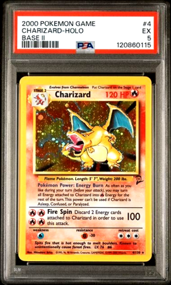 Charizard Holo 2000 Pokemon Base Set II #4 PSA 5 EX Half Swirl - Image 1