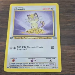 WotC Pokemon TCG Meowth 56/64 Jungle Common Regular 1st Edition 1999 50 HP - Image 1