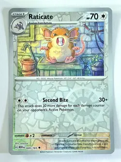 Raticate 020/165 Reverse Holo Uncommon Scarlet & Violet 151 Pokemon Near Mint NM - Image 1
