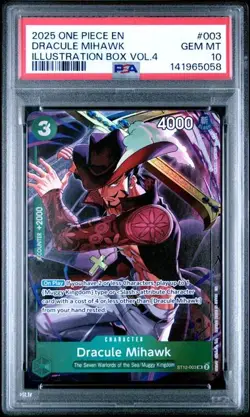 2025 One Piece English Dracule Mihawk Illustration Box Vol 4 St12-003 PSA 10 - Image 1