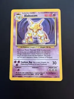Pokemon TCG Alakazam Base Set Holo Card 1/102 Unlimited Holo Rare MP - Image 2