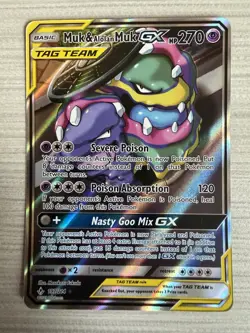 Muk & Alolan Muk GX 197/214 Full Art Unbroken Bonds Tag Team Pokemon NM Mint - Image 1