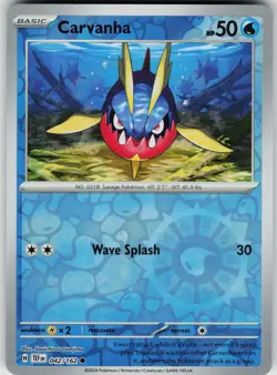 Pokemon Carvanha 042/162 SV05: Temporal Forces NM Reverse Holo card - Image 1