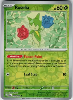 Pokemon Roselia 008/162 SV05: Temporal Forces NM Reverse Holo card - Image 1
