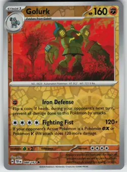 Pokemon Golurk 088/162 SV05: Temporal Forces NM Reverse Holo card - Image 1