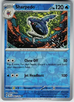 Pokemon Sharpedo 043/162 SV05: Temporal Forces NM Reverse Holo card - Image 1