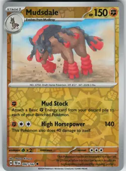 Pokemon Mudsdale 092/162 SV05: Temporal Forces NM Reverse Holo card - Image 1