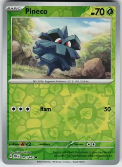Pokemon Pineco 002/162 SV05: Temporal Forces NM Reverse Holo card - Image 1