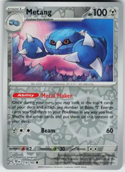 Pokemon Metang 114/162 SV05: Temporal Forces NM Reverse Holo card - Image 1