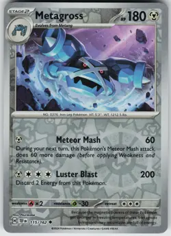 Pokemon Metagross 115/162 SV05: Temporal Forces NM Reverse Holo card - Image 1