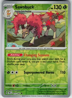 Pokemon Sawsbuck 017/162 SV05: Temporal Forces NM Reverse Holo card - Image 1