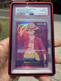 Bandai One Piece ST01 EN Monkey D. Luffy #001 Super Pre-Release PSA 10 - Image 1