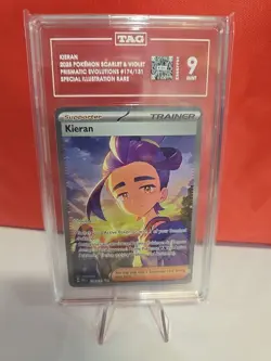 Pokemon 2025 Kieran 174/131 Special Illustration Rare Prismatic Evolutions TAG 9 - Image 1