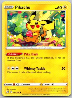 Pikachu 052/196 Common Lost Origin Pokemon Near Mint - Image 1