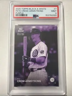 2025 Topps Black & White Pete Crow-Armstrong Purple /25 Chicago Cubs SP #7 - Image 1