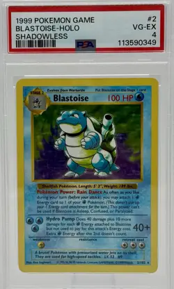 1999 POKEMON BASE SET SHADOWLESS HOLO #2 BLASTOISE PSA 4 - Image 1